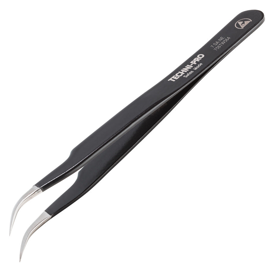 Techni-Pro 758TW564 ESD-Epoxid-beschichtete Pinzette, Stil 7, säurebeständig/antimagnetisch, Edelstahl, gebogen, fein, 12 cm