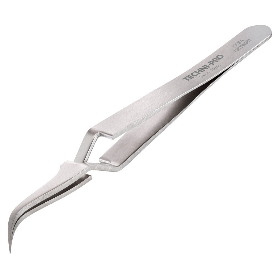 Techni-Pro 758TW607 Pinzette mit umgekehrter Wirkung, Stil 7X, säurefest/antimagnetisch, Edelstahl, gebogen, fein, 4,5"