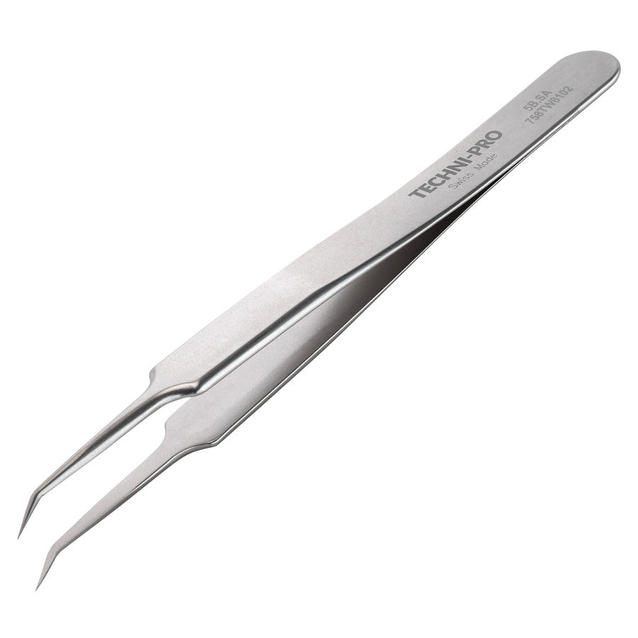 Techni-Pro 758TW8102 Hochpräzisionspinzette, Stil 5, antimagnetisch, Edelstahl, gebogen, sehr fein, 4,3 Zoll