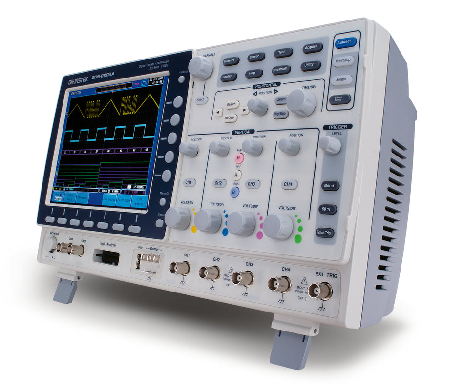 GW Instek GDS-2204A VPO Digital-Oszilloskop, 4 Kanäle, 200MHz, 2Mpts, 2GS/s, GDS-2000A Serie