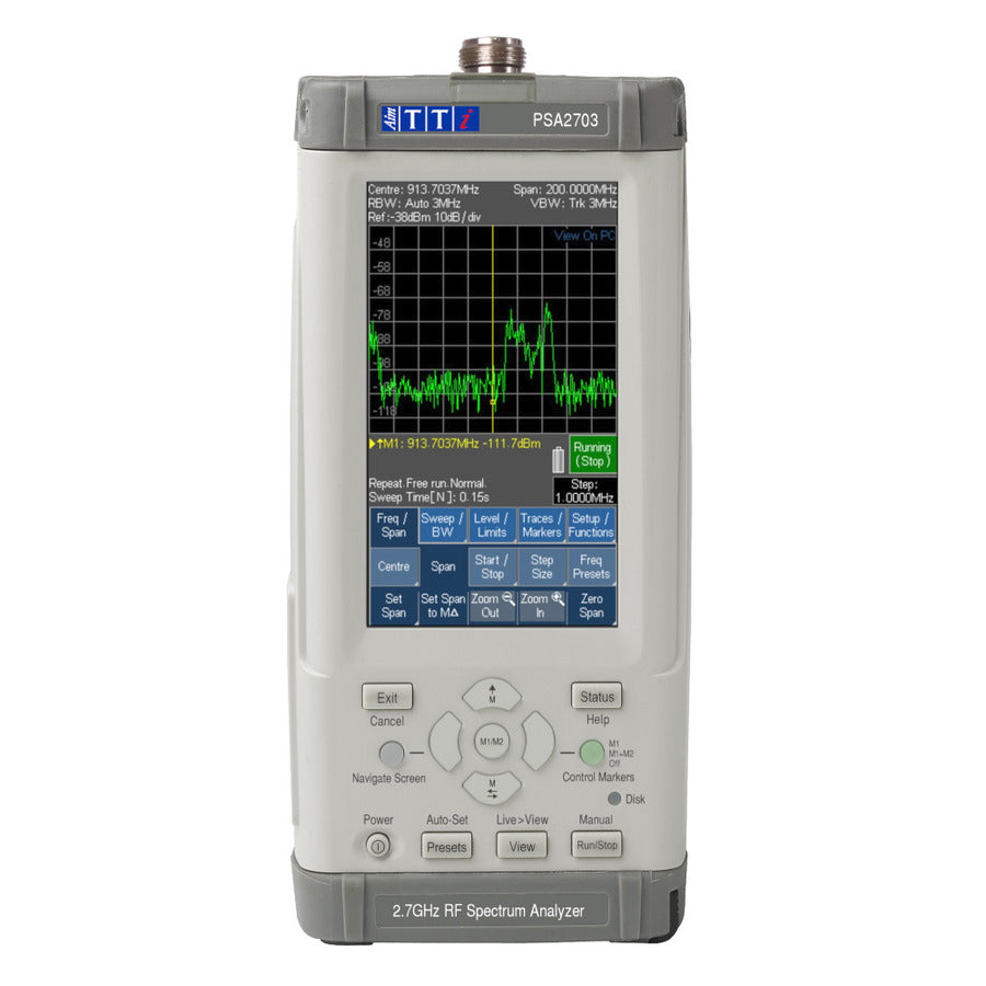 Aim-TTi PSA2703 Handheld HF-Spektrumanalysator, 2,7 GHz, -115 dBm, 1,8 GB, 4,3" TFT-LCD, PSA Serie 3
