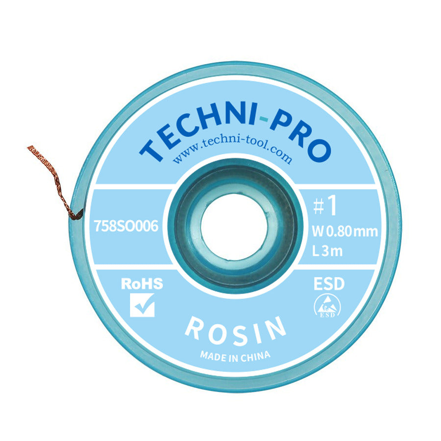 Techni-Pro RWIKN01 Entlötlitze 10 Fuß, Kolophonium, 0,03"x10 ft, Größe #1, Weiß/Graues Etikett