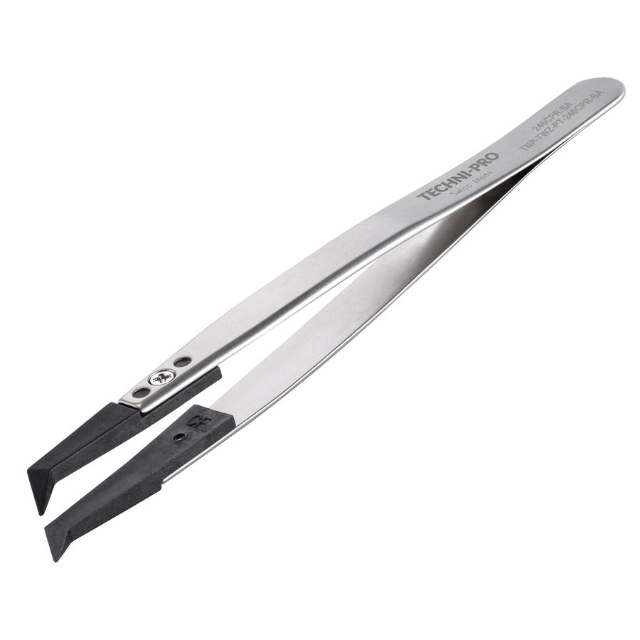 Techni-Pro TNP-TWZ-PT-246CPR-SA ESD Pinzette mit Kunststoffspitze, 246, Carbon Peek, abgewinkelt, dünn, 12,45 cm