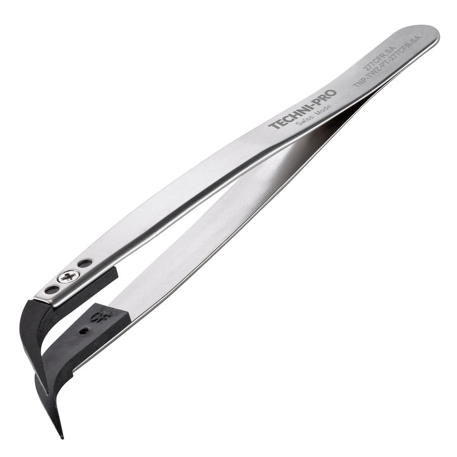 Techni-Pro TNP-TWZ-PT-277CFR-SA ESD Pinzette mit Kunststoffspitze, Stil 277, Kohlefaser, gebogen, 11,94 cm