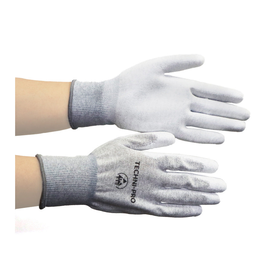 Techni-Pro ESDGlvPC-L ESD-Handschuhe, Kohlefaser, Polyurethan-beschichtete Innenhand, 13 Gauge, Grau, Groß