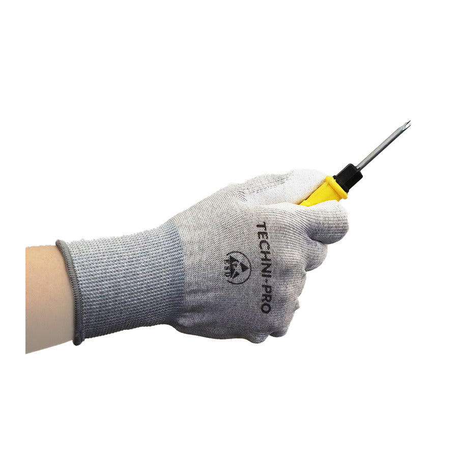Techni-Pro ESDGlvPC-L ESD-Handschuhe, Kohlefaser, Polyurethan-beschichtete Innenhand, 13 Gauge, Grau, Groß