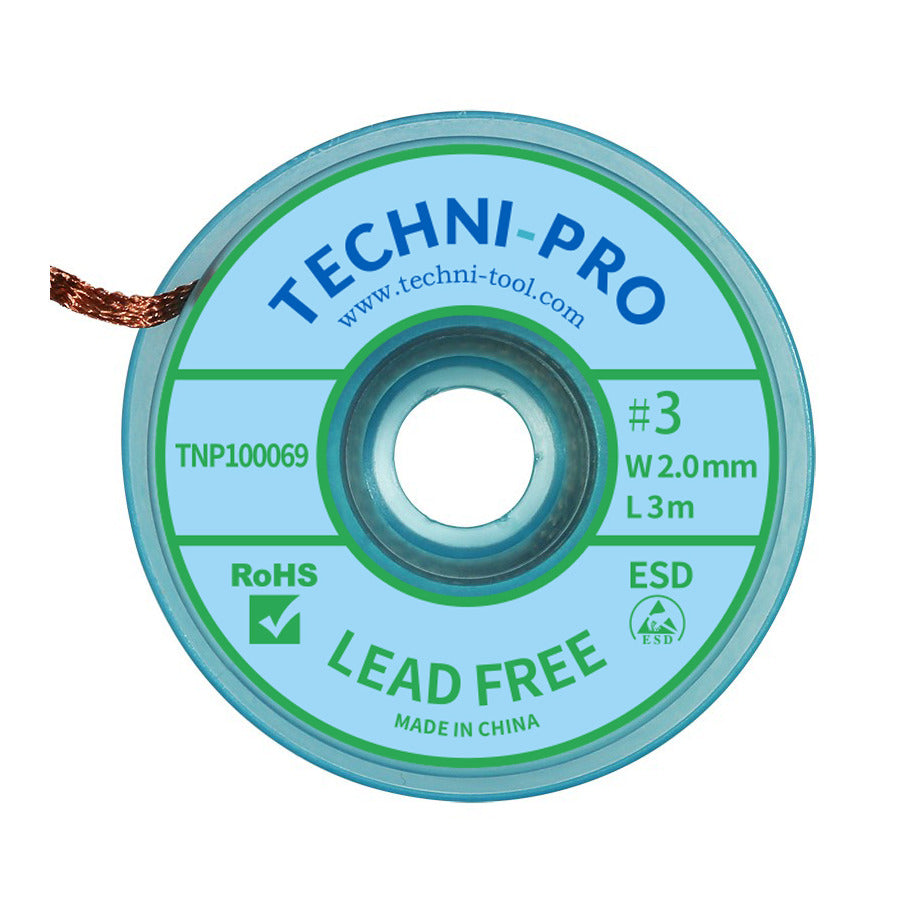 Techni-Pro ESDwikLF10-3 Entlötlitze, bleifrei, 2,0 mm x 3 m, Größe Nr. 3, grüne Markierung