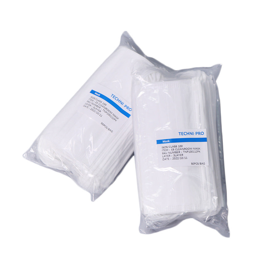 Techni-Pro 3PMASKCL100 Gesichtsmaske, Reinraum, Klasse 100 (ISO5), Vlies, 3-lagig, 50 Stück