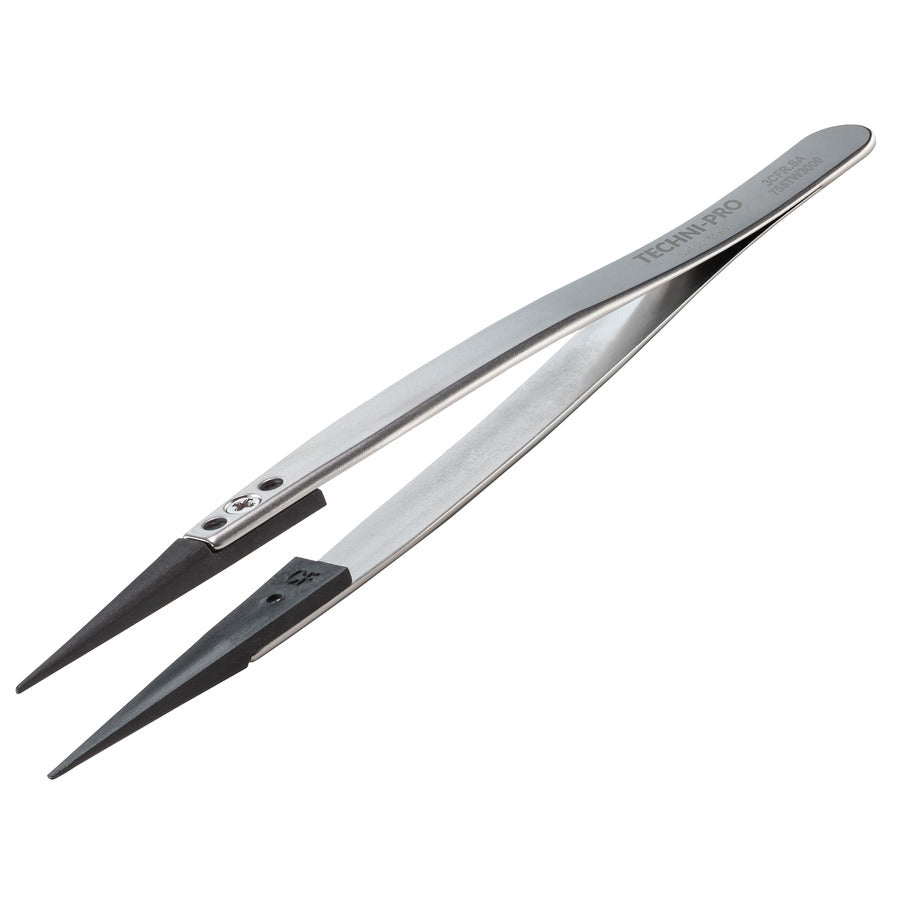 Techni-Pro 10215819 ESD Pinzette mit Kunststoffspitzen, Stil 3, Kohlefaser-Spitzen A3CF, spitz, 5,1 Zoll